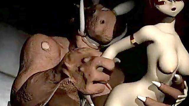 3D monster is fucking this redhead Asian