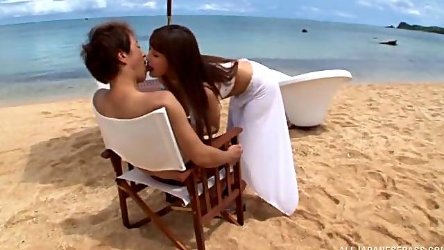 Outdoors video of beautiful Ayumi Shunka giving a sloppy blowjob