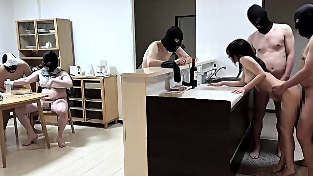 Asian hotties suck group sex