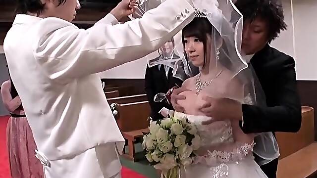 Christian Japanese wedding with the busty bride and the