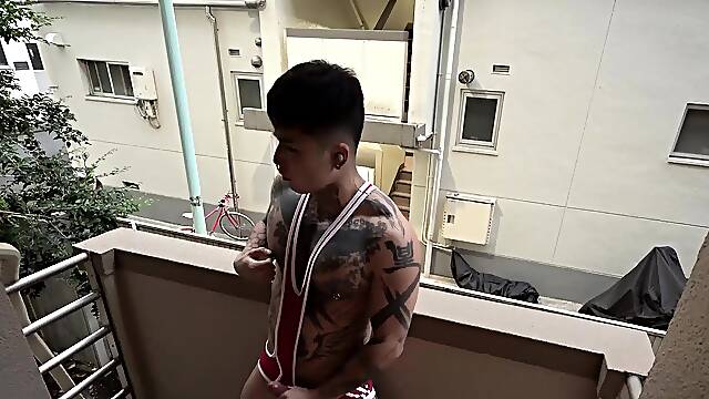 Asian Pervy Dude Strokes Cock