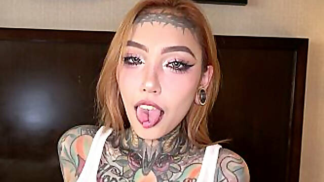 Tattooed Split Tongue Asian Baddie Jesse Is a Submissive Slut