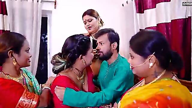 Asian Husband fucks his all four wives at the same time ( Hindi Audio)