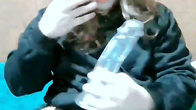 ASIAN SISSY SHOWS HER BLOWJOB SKILLS THEN CUMS WHILE RIDING HUGE DILDO
