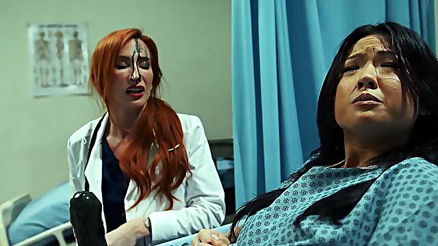 Asian nurse MILFs indulge in a steamy lesbian encounter wearing their sexy uniforms