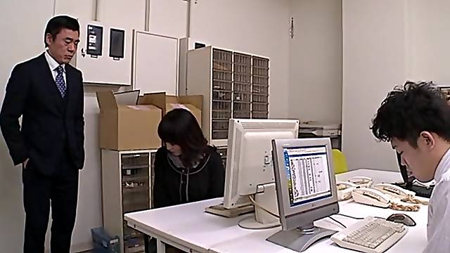 Asian office woman is feeling horny and obedient